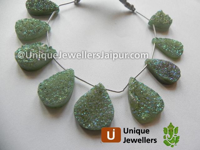 Green Drusy Far Faceted Pear Beads